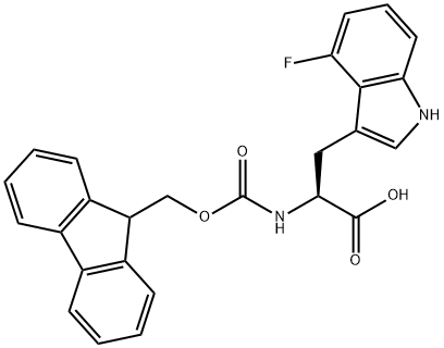 (2S)-2-({[(9H-fluoren-9-yl)methoxy]carbonyl}amino)-3-(4-fluoro-1H-indol-3-yl)propanoic acid Struktur