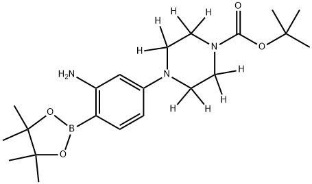 tert-butyl 4-(3-amino-4-(4,4,5,5-tetramethyl-1,3,2-dioxaborolan-2-yl)phenyl)piperazine-1-carboxylate-2,2,3,3,5,5,6,6-d8 Struktur