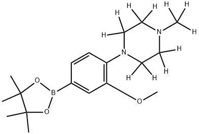 1-(2-methoxy-4-(4,4,5,5-tetramethyl-1,3,2-dioxaborolan-2-yl)phenyl)-4-(methyl-d3)piperazine-2,2,3,3,5,5,6,6-d8 Struktur