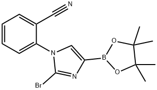 2-(2-bromo-4-(4,4,5,5-tetramethyl-1,3,2-dioxaborolan-2-yl)-1H-imidazol-1-yl)benzonitrile Struktur