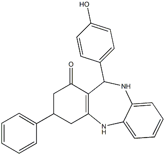 11-(4-hydroxyphenyl)-3-phenyl-2,3,4,5,10,11-hexahydro-1H-dibenzo[b,e][1,4]diazepin-1-one Struktur