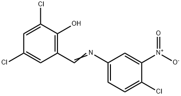 2,4-dichloro-6-{[(4-chloro-3-nitrophenyl)imino]methyl}phenol Struktur