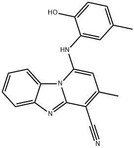 1-(2-hydroxy-5-methylanilino)-3-methylpyrido[1,2-a]benzimidazole-4-carbonitrile Struktur