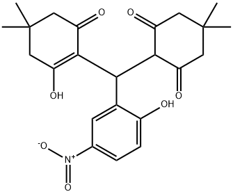 2-[(2-hydroxy-4,4-dimethyl-6-oxo-1-cyclohexen-1-yl)(2-hydroxy-5-nitrophenyl)methyl]-5,5-dimethyl-1,3-cyclohexanedione Struktur