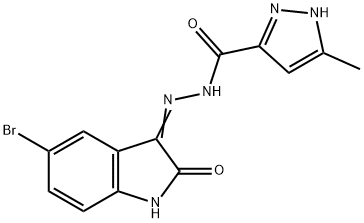 N'-(5-bromo-2-oxo-1,2-dihydro-3H-indol-3-ylidene)-3-methyl-1H-pyrazole-5-carbohydrazide Struktur