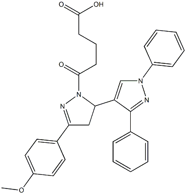 1-(4-carboxybutanoyl)-5-(1,3-diphenyl-1H-pyrazol-4-yl)-3-(4-methoxyphenyl)-4,5-dihydro-1H-pyrazole Struktur