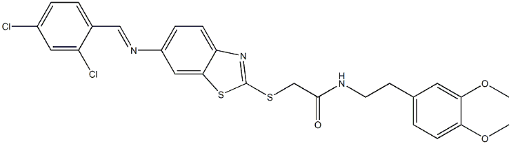 2-({6-[(2,4-dichlorobenzylidene)amino]-1,3-benzothiazol-2-yl}sulfanyl)-N-[2-(3,4-dimethoxyphenyl)ethyl]acetamide Struktur