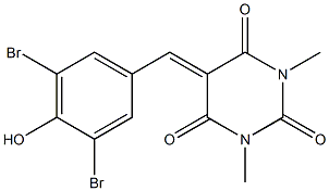 5-(3,5-dibromo-4-hydroxybenzylidene)-1,3-dimethyl-2,4,6(1H,3H,5H)-pyrimidinetrione Struktur