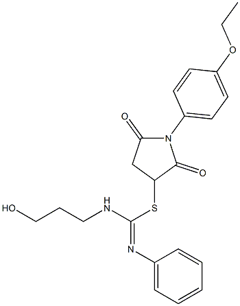 1-(4-ethoxyphenyl)-2,5-dioxo-3-pyrrolidinyl N-(3-hydroxypropyl)-N'-phenylimidothiocarbamate Struktur