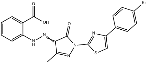 2-(2-{1-[4-(4-bromophenyl)-1,3-thiazol-2-yl]-3-methyl-5-oxo-1,5-dihydro-4H-pyrazol-4-ylidene}hydrazino)benzoic acid Struktur