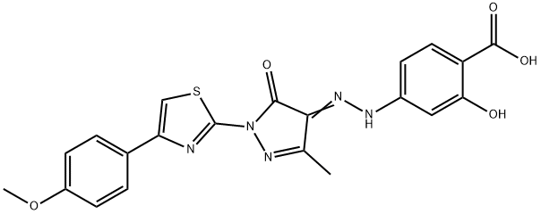 2-hydroxy-4-(2-{1-[4-(4-methoxyphenyl)-1,3-thiazol-2-yl]-3-methyl-5-oxo-1,5-dihydro-4H-pyrazol-4-ylidene}hydrazino)benzoic acid Struktur