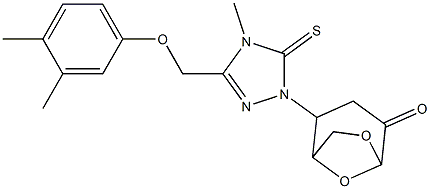 2-{3-[(3,4-dimethylphenoxy)methyl]-4-methyl-5-thioxo-4,5-dihydro-1H-1,2,4-triazol-1-yl}-6,8-dioxabicyclo[3.2.1]octan-4-one Struktur