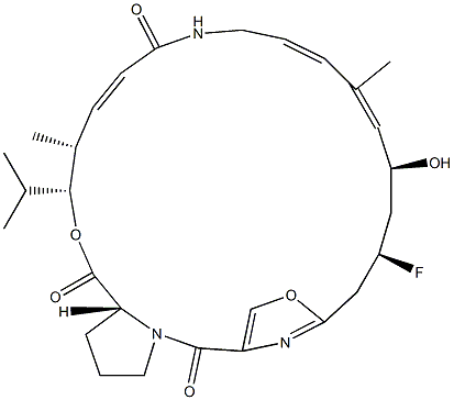 (7R,10R,11R,21S,23R)-23-Fluoro-10-isopropyl-21-hydroxy-11,19-dimethyl-9,26-dioxa-3,15,28-triazatricyclo[23.2.1.0(3,7)]octacosa-1(27),12,17,19,25(28)-pentaene-2,8,14-trione Struktur