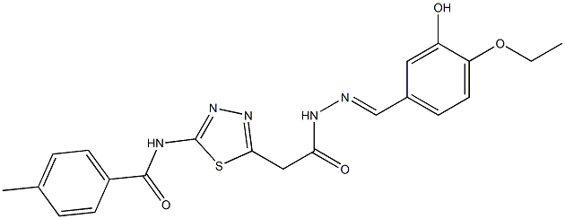 N-(5-{2-[2-(4-ethoxy-3-hydroxybenzylidene)hydrazino]-2-oxoethyl}-1,3,4-thiadiazol-2-yl)-4-methylbenzamide Struktur