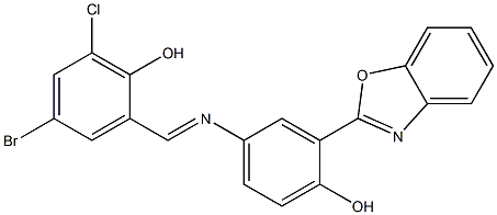 2-({[3-(1,3-benzoxazol-2-yl)-4-hydroxyphenyl]imino}methyl)-4-bromo-6-chlorophenol Struktur