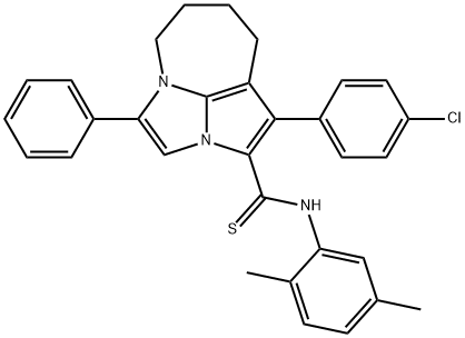 1-(4-chlorophenyl)-N-(2,5-dimethylphenyl)-4-phenyl-5,6,7,8-tetrahydro-2a,4a-diazacyclopenta[cd]azulene-2-carbothioamide Struktur