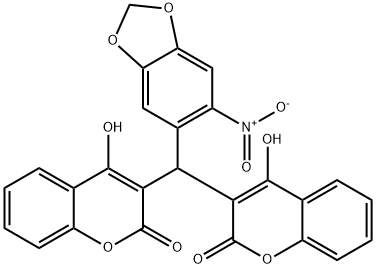 4-hydroxy-3-[{6-nitro-1,3-benzodioxol-5-yl}(4-hydroxy-2-oxo-2H-chromen-3-yl)methyl]-2H-chromen-2-one Struktur