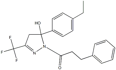 5-(4-ethylphenyl)-1-(3-phenylpropanoyl)-3-(trifluoromethyl)-4,5-dihydro-1H-pyrazol-5-ol Struktur