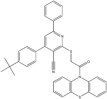 4-(4-tert-butylphenyl)-2-{[2-oxo-2-(10H-phenothiazin-10-yl)ethyl]sulfanyl}-6-phenylnicotinonitrile Struktur