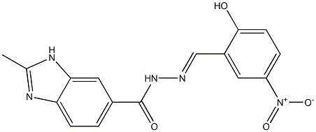 N'-{2-hydroxy-5-nitrobenzylidene}-2-methyl-1H-benzimidazole-6-carbohydrazide Struktur