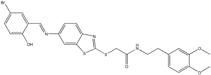 2-({6-[(5-bromo-2-hydroxybenzylidene)amino]-1,3-benzothiazol-2-yl}sulfanyl)-N-[2-(3,4-dimethoxyphenyl)ethyl]acetamide Struktur