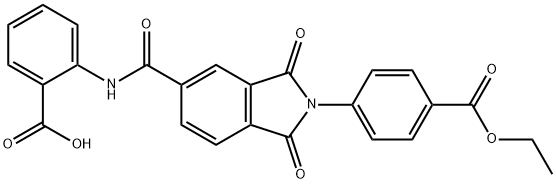 2-[({2-[4-(ethoxycarbonyl)phenyl]-1,3-dioxo-2,3-dihydro-1H-isoindol-5-yl}carbonyl)amino]benzoic acid Struktur