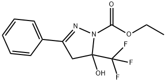 ethyl 5-hydroxy-3-phenyl-5-(trifluoromethyl)-4,5-dihydro-1H-pyrazole-1-carboxylate Struktur