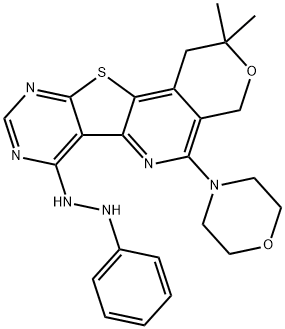 2,2-dimethyl-5-(4-morpholinyl)-7-(2-phenylhydrazino)-1,4-dihydro-2H-pyrano[4'',3'':4',5']pyrido[2',3':4,5]thieno[2,3-d]pyrimidine Struktur