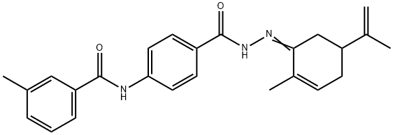 N-(4-{[2-(5-isopropenyl-2-methyl-2-cyclohexen-1-ylidene)hydrazino]carbonyl}phenyl)-3-methylbenzamide Struktur