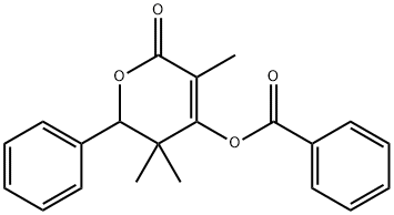 3,3,5-trimethyl-6-oxo-2-phenyl-3,6-dihydro-2H-pyran-4-yl benzoate Struktur