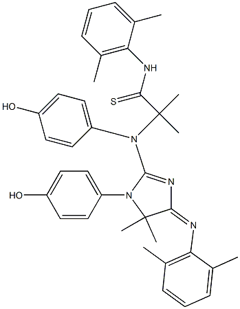 N-(2,6-dimethylphenyl)-2-{[4-[(2,6-dimethylphenyl)imino]-1-(4-hydroxyphenyl)-5,5-dimethyl-4,5-dihydro-1H-imidazol-2-yl]-4-hydroxyanilino}-2-methylpropanethioamide Struktur