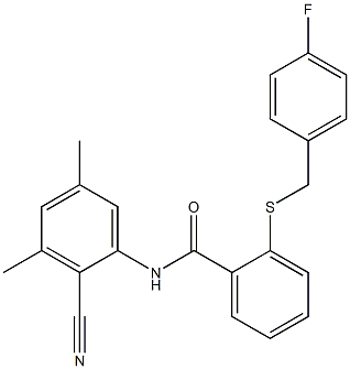 N-(2-cyano-3,5-dimethylphenyl)-2-[(4-fluorobenzyl)sulfanyl]benzamide Struktur