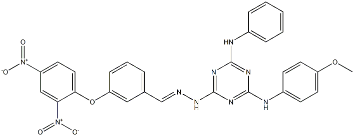 3-{2,4-dinitrophenoxy}benzaldehyde [4-anilino-6-(4-methoxyanilino)-1,3,5-triazin-2-yl]hydrazone Struktur