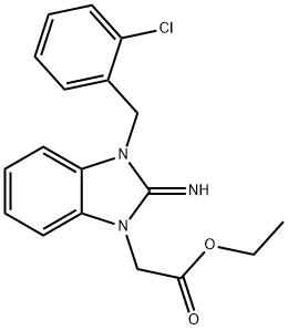 ethyl [3-(2-chlorobenzyl)-2-imino-2,3-dihydro-1H-benzimidazol-1-yl]acetate Struktur