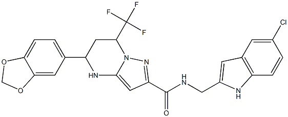 5-(1,3-benzodioxol-5-yl)-N-[(5-chloro-1H-indol-2-yl)methyl]-7-(trifluoromethyl)-4,5,6,7-tetrahydropyrazolo[1,5-a]pyrimidine-2-carboxamide Struktur