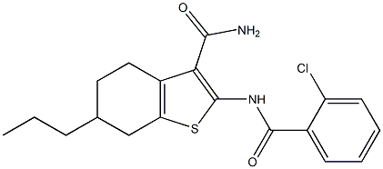 2-[(2-chlorobenzoyl)amino]-6-propyl-4,5,6,7-tetrahydro-1-benzothiophene-3-carboxamide Struktur