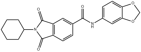 N-(1,3-benzodioxol-5-yl)-2-cyclohexyl-1,3-dioxo-2,3-dihydro-1H-isoindole-5-carboxamide Struktur