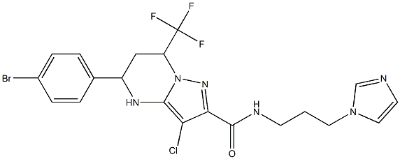 5-(4-bromophenyl)-3-chloro-N-[3-(1H-imidazol-1-yl)propyl]-7-(trifluoromethyl)-4,5,6,7-tetrahydropyrazolo[1,5-a]pyrimidine-2-carboxamide Struktur