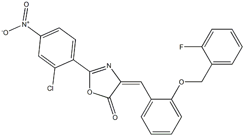 2-{2-chloro-4-nitrophenyl}-4-{2-[(2-fluorobenzyl)oxy]benzylidene}-1,3-oxazol-5(4H)-one Struktur