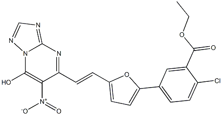 ethyl 2-chloro-5-[5-(2-{7-hydroxy-6-nitro[1,2,4]triazolo[1,5-a]pyrimidin-5-yl}vinyl)-2-furyl]benzoate Struktur