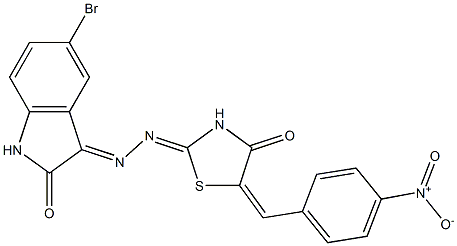 5-bromo-1H-indole-2,3-dione 3-[(5-{4-nitrobenzylidene}-4-oxo-1,3-thiazolidin-2-ylidene)hydrazone] Struktur