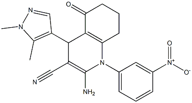 2-amino-4-(1,5-dimethyl-1H-pyrazol-4-yl)-1-{3-nitrophenyl}-5-oxo-1,4,5,6,7,8-hexahydro-3-quinolinecarbonitrile Struktur