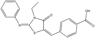 4-{[3-ethyl-4-oxo-2-(phenylimino)-1,3-thiazolidin-5-ylidene]methyl}benzoic acid Struktur