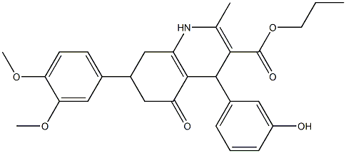 propyl 7-(3,4-dimethoxyphenyl)-4-(3-hydroxyphenyl)-2-methyl-5-oxo-1,4,5,6,7,8-hexahydroquinoline-3-carboxylate Struktur