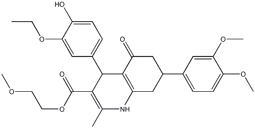 2-methoxyethyl 7-(3,4-dimethoxyphenyl)-4-(3-ethoxy-4-hydroxyphenyl)-2-methyl-5-oxo-1,4,5,6,7,8-hexahydro-3-quinolinecarboxylate Struktur