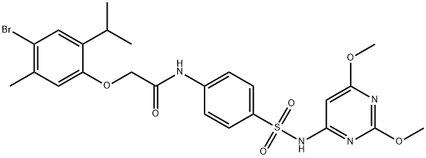 2-(4-bromo-2-isopropyl-5-methylphenoxy)-N-(4-{[(2,6-dimethoxy-4-pyrimidinyl)amino]sulfonyl}phenyl)acetamide Struktur