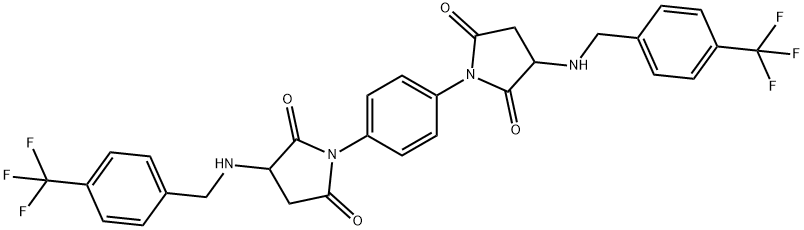 1-[4-(2,5-dioxo-3-{[4-(trifluoromethyl)benzyl]amino}-1-pyrrolidinyl)phenyl]-3-{[4-(trifluoromethyl)benzyl]amino}-2,5-pyrrolidinedione Struktur