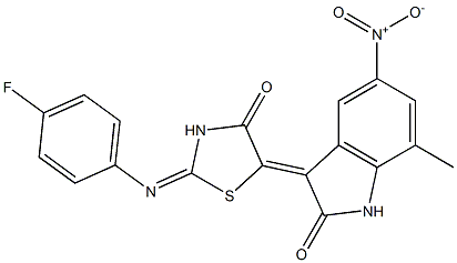 3-{2-[(4-fluorophenyl)imino]-4-oxo-1,3-thiazolidin-5-ylidene}-5-nitro-7-methyl-1,3-dihydro-2H-indol-2-one Struktur