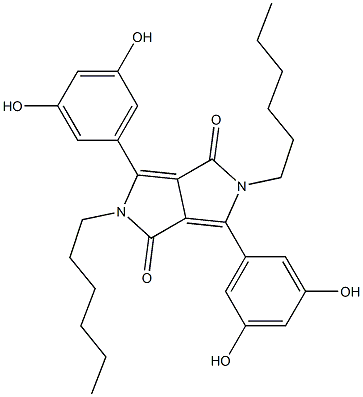 3,6-bis(3,5-dihydroxyphenyl)-2,5-dihexyl-2,5-dihydropyrrolo[3,4-c]pyrrole-1,4-dione Struktur