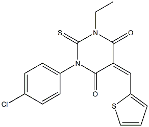 1-(4-chlorophenyl)-3-ethyl-5-(thien-2-ylmethylene)-2-thioxodihydropyrimidine-4,6(1H,5H)-dione Struktur